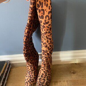 Knee high leopard boots